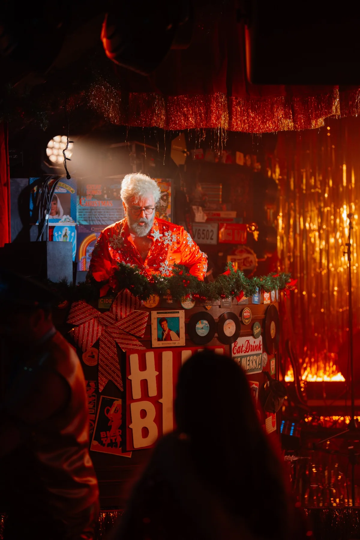 Santa behind the Humbug bar